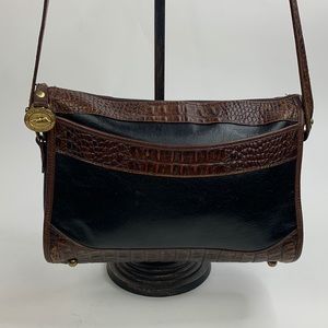 Vintage Brahmin Leather Croc crossbody Bag Purse Black brown Gold charm